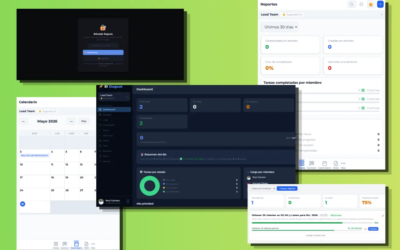 Vista del dashboard de El Dugout